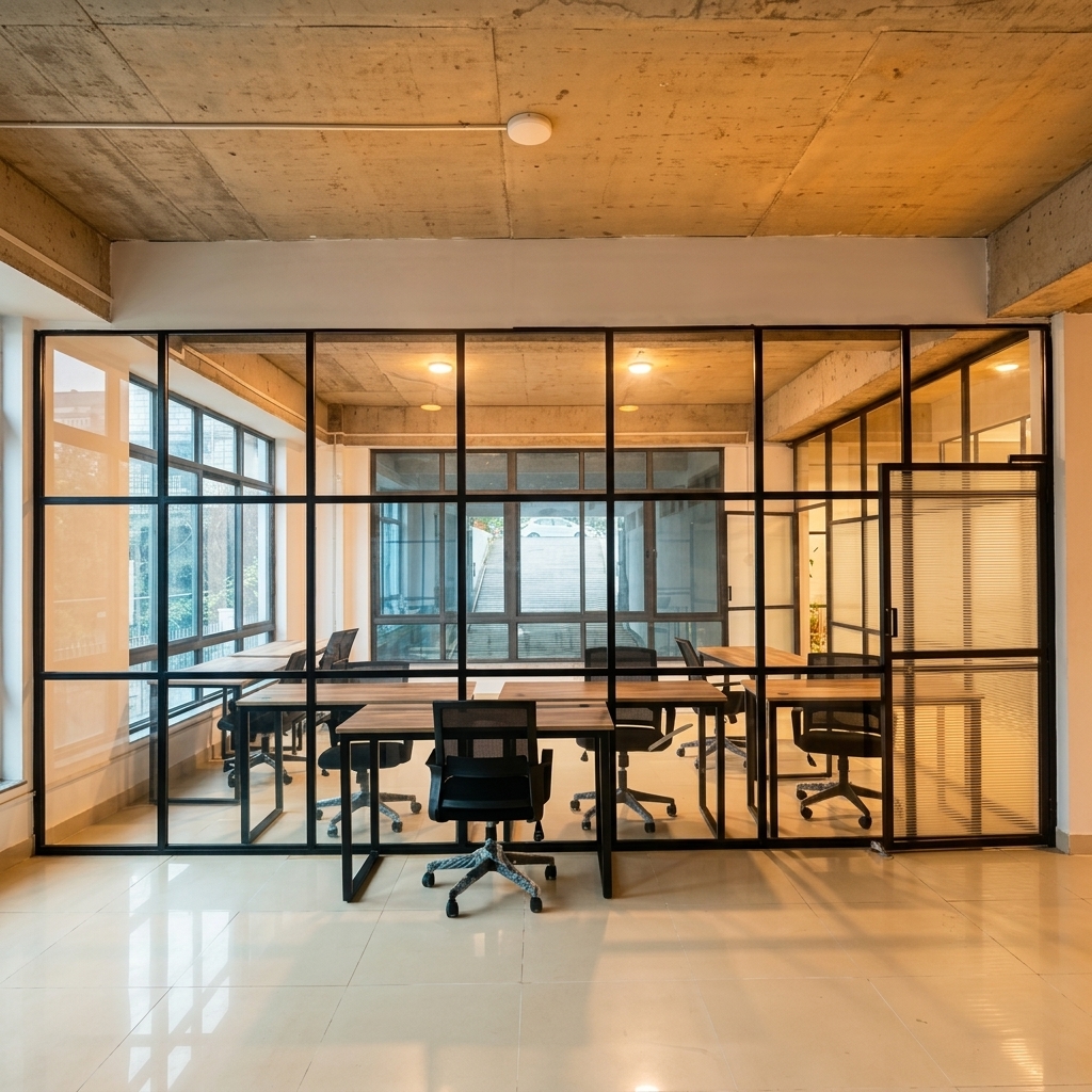 Wolf Offices glass partition view into workspace